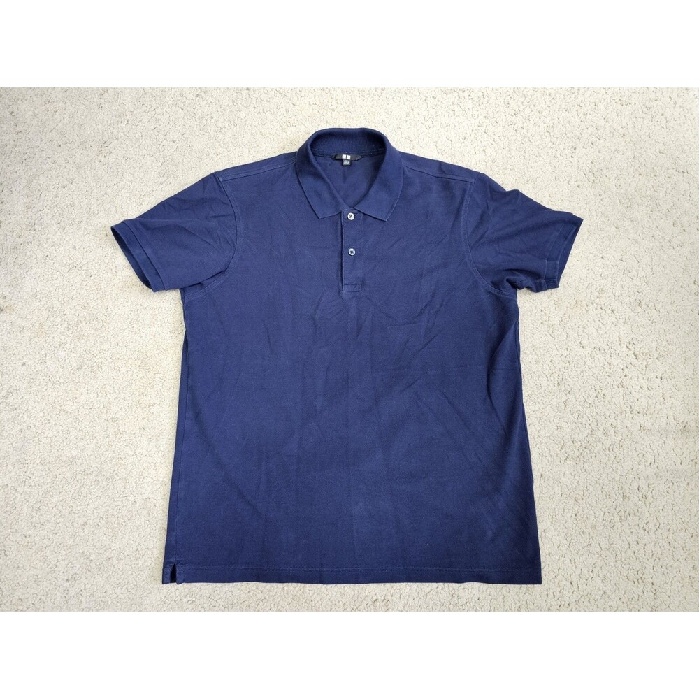 Uniqlo Polo Shirt Mens XL Navy Blue Short Sleeve Pique Cotton Blend Preppy Basic